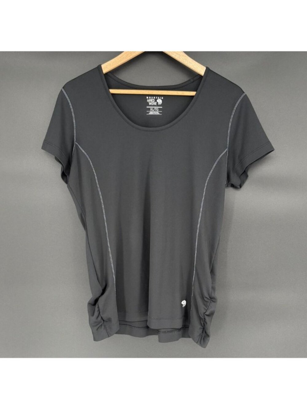 Mountain Hardwear Short Sleeve Shirt Womens XL Black Ruched Side Athletic